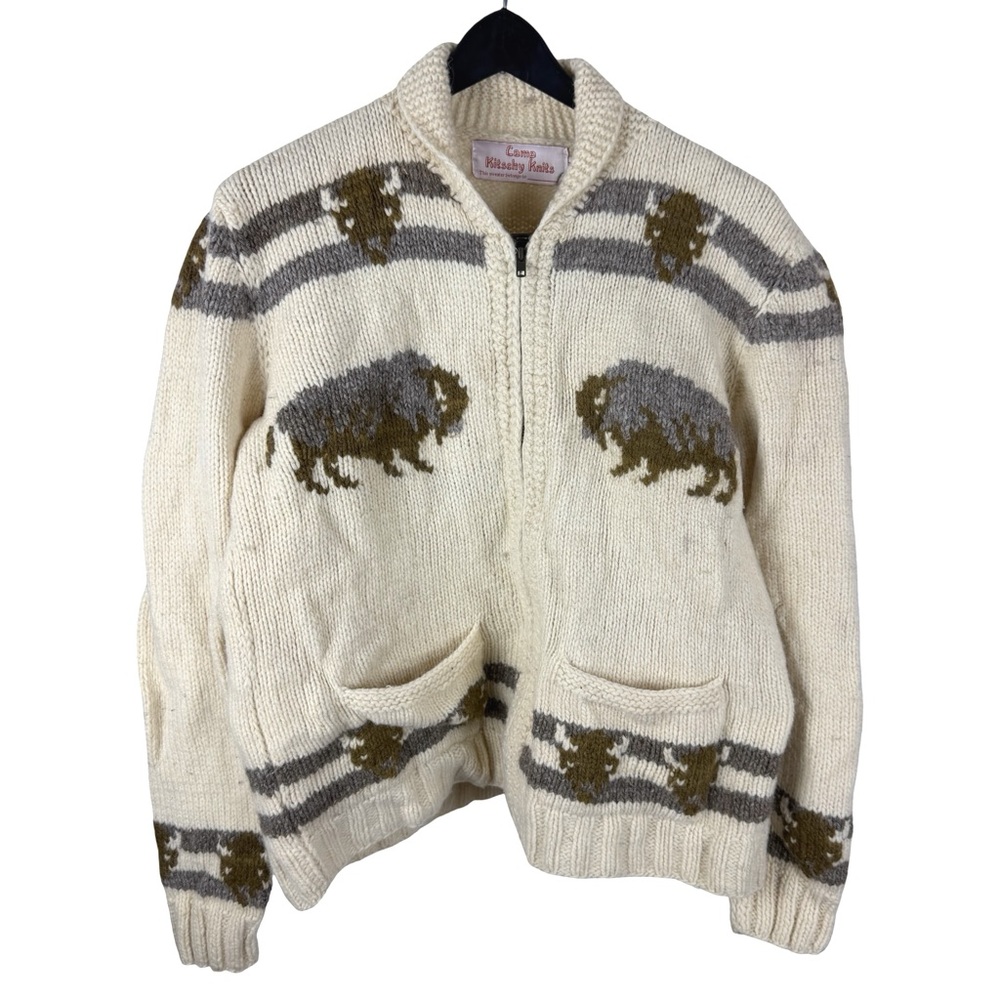 Vintage 2000s Camp Kitschy Knits 100% Wool Hand Knit Buffalo Sweater Size 38